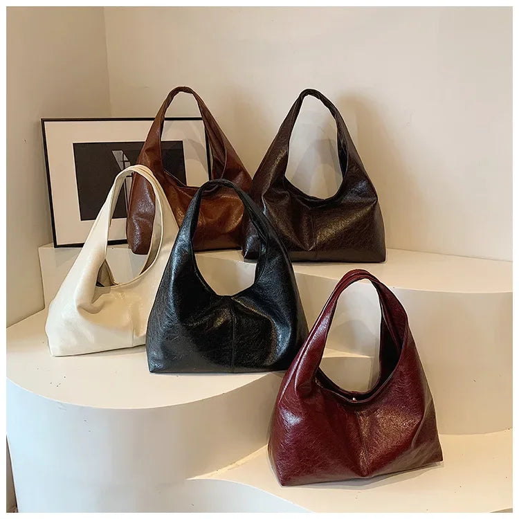 Big Black Shoulder Bags for Women Large Hobo Shopper Bag Solid Color Quality Soft Leather Crossbody Handbag Lady Travel Tote Bag