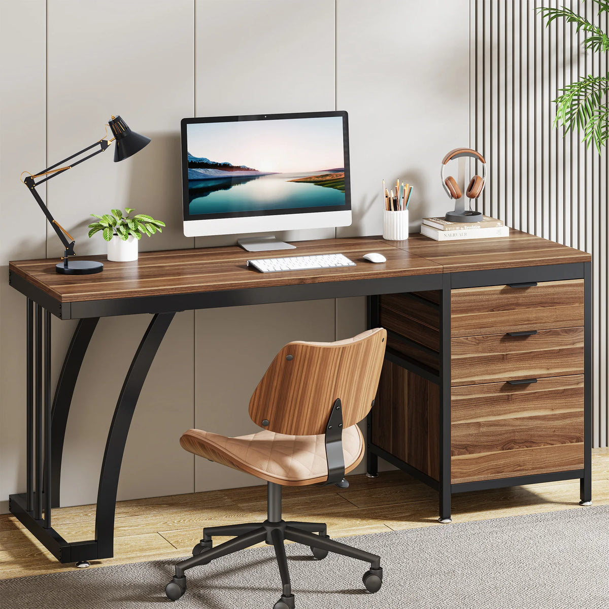 Tribesigns Computer Desk with 3 Drawers, 59-Inch PC Desk with Reversible Drawers, Industrial Study Writing Table Workstation