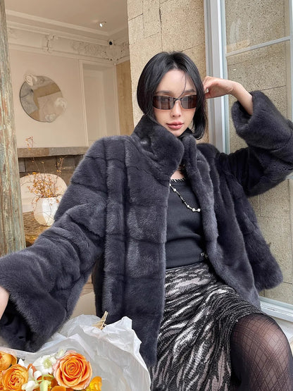 HDHOHR 2026 New Natural Mink Fur Coat Women Real Mink Fur Coat OutwearPark With Fur High Quality Female Warm Thick Winter Jacket
