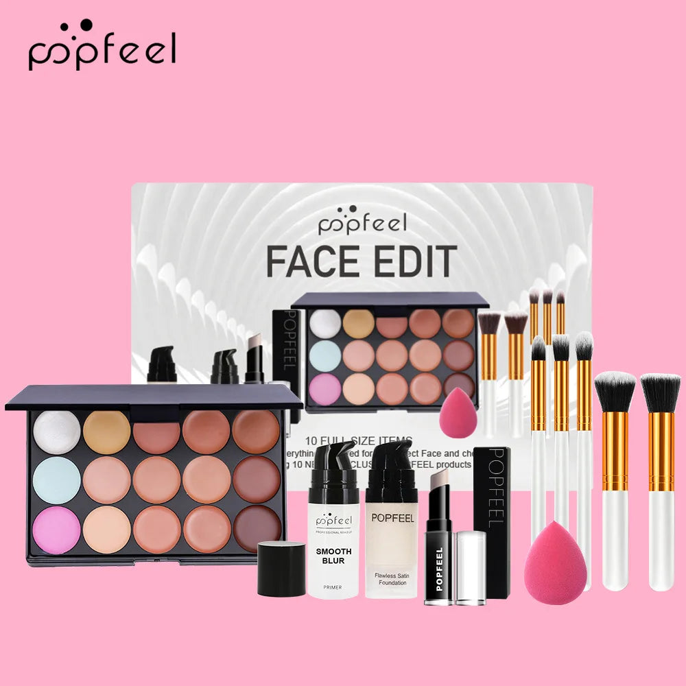 Essential Eye Makeup Set for Beginners Matte&Shimmer Eyeshadow Palette, Mascara, Eyebrow Pencil, Lip Eyeliner,Brush Tool Set Box