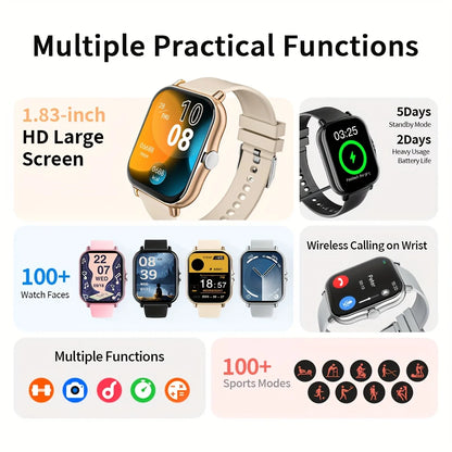 1.83-Inch Smart Watch for Men And Women - Wireless Call Watch, with APP Message Notification, Calculator, Alarm Clock