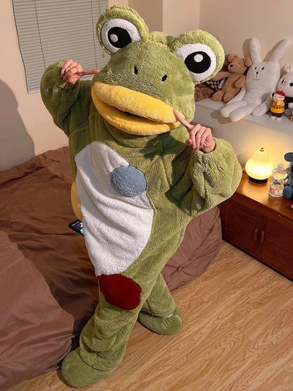 Cartoon Frog Kigurumi Unicorn Winter Pajamas Onesie Pyjama Costumes For Halloween Carnival Cosplay Women Men Party Slipper