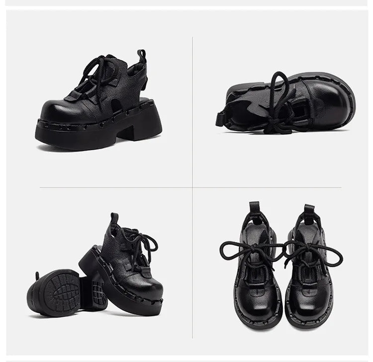 Myjyjz 7cm Cow Genuine Leather Flats Comfy Platform Wedge Fashion Flats Ankle Booties Sandals Luxury Shoes Mary Jane Pumps Women