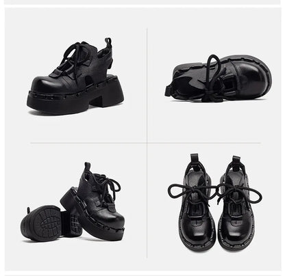 Myjyjz 7cm Cow Genuine Leather Flats Comfy Platform Wedge Fashion Flats Ankle Booties Sandals Luxury Shoes Mary Jane Pumps Women