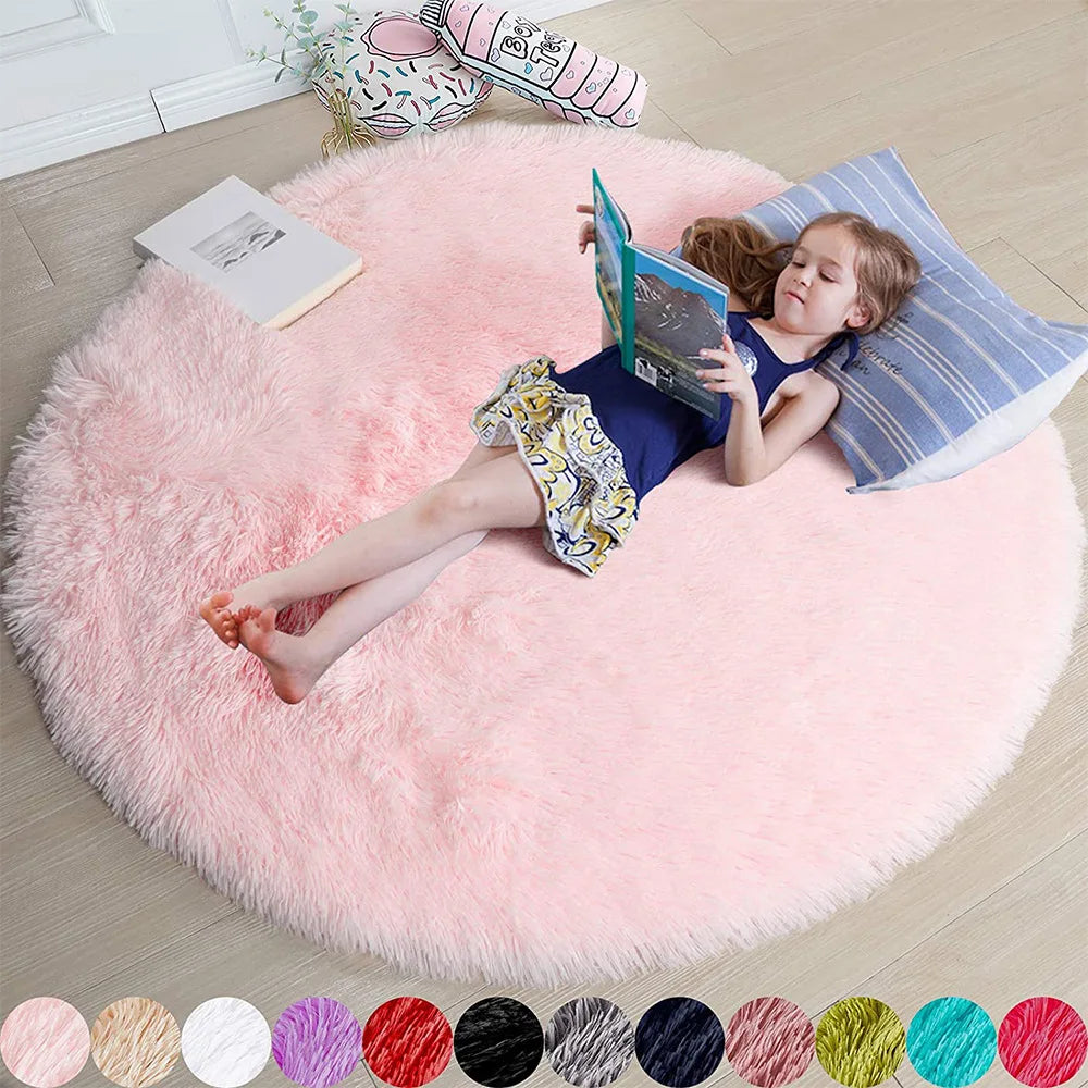 60/80/100/120/140/160 Round Rug Rainbow Fluffy Soft Area Rugs for Kids Girls Room Plush Shag Carpet Cute Circle Bedroom Decor