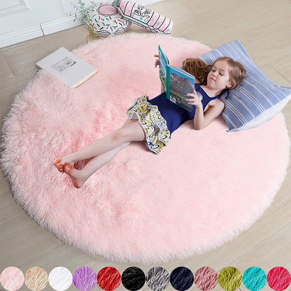 60/80/100/120/140/160 Round Rug Rainbow Fluffy Soft Area Rugs for Kids Girls Room Plush Shag Carpet Cute Circle Bedroom Decor