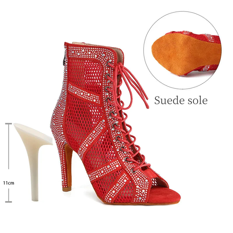 Girls Latin Dance Shoes Women Modern Dance Salsa High-Top Sandals Dance Hall Shoes Ladies Fashion Sexy High-Heeled Suede Boots