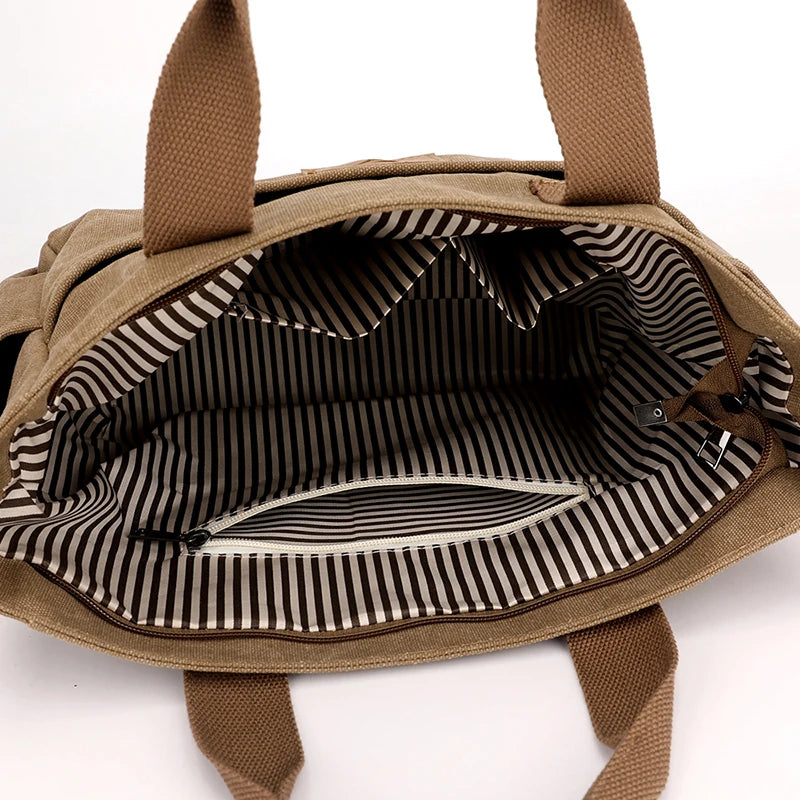 High Capacity Top-Handle Bag For Women Shoulder CrossBody Bag Vintage Canvas Ladies Tote Messenger Bag Female Travel Handbag