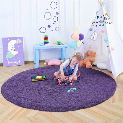 Round Fluffy Soft Area Rugs for Kids Room Princess Castle Plush Shaggy Carpet Cute Circle Nursery Rug Home Decor Circular Carpet