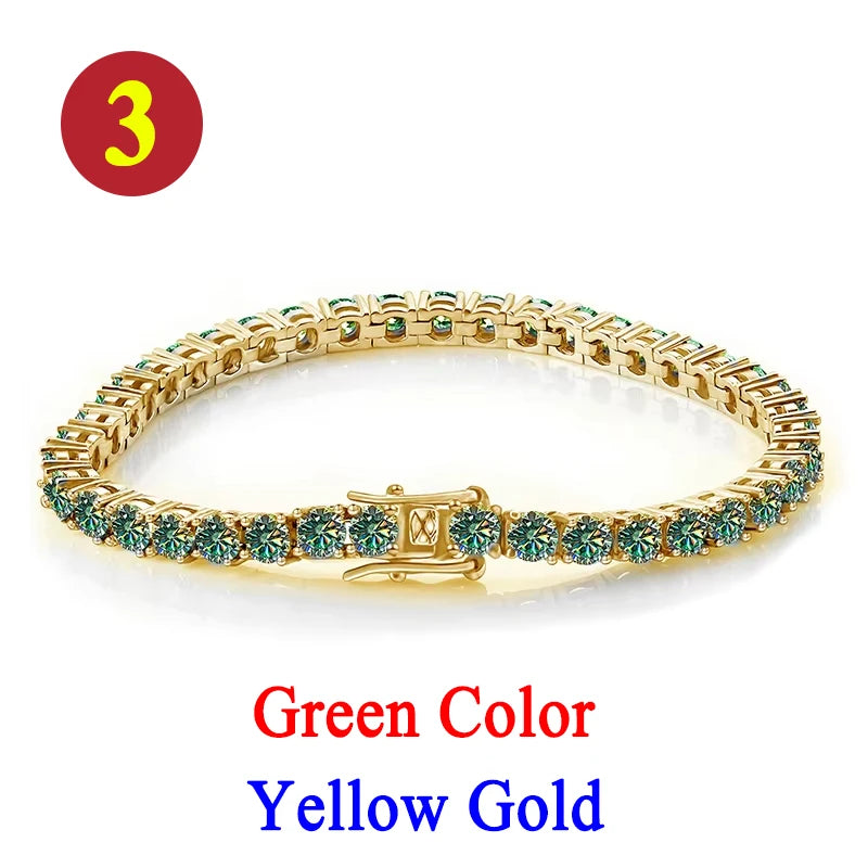 Colorful 3mm Luxury  Certified Moissanite Tennis Chain For Women 925 Sterling Silver Man Moissanite Bracelet Chain Hip hop