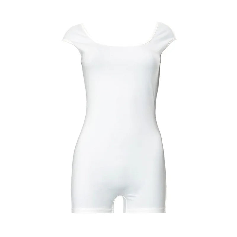 Backless Rompers Women Playsuit Short Jumpsuit Square Collar Monos Mujer Elegante Solid Bodysuit Backless One-pieces Y2k Clothes