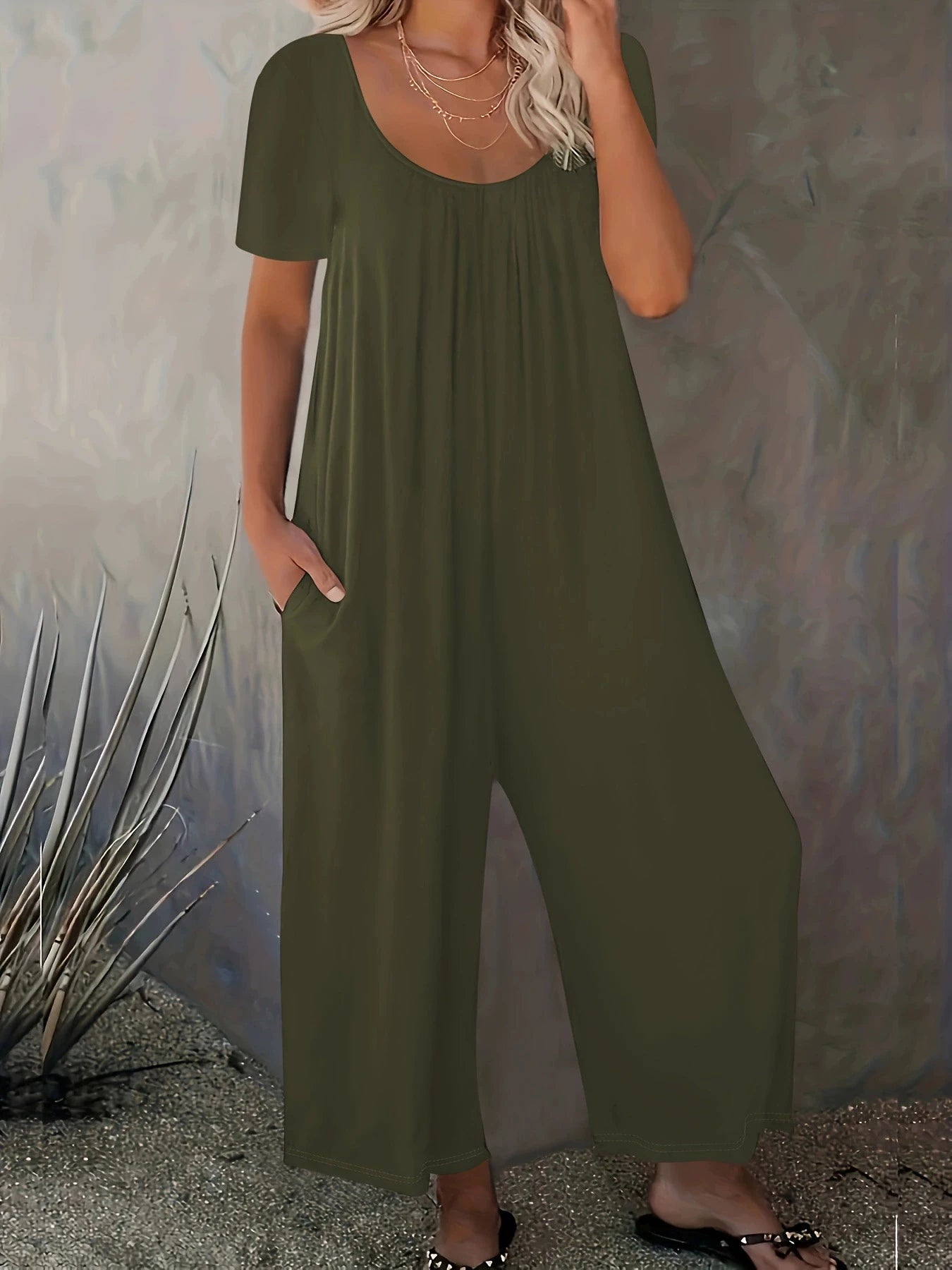 Plus Size 0XL-5XL Summer Rompers Overalls Women's Solid Color Jumpsuit with Pockets Casual Fashion Short Sleeve Jumpsuits