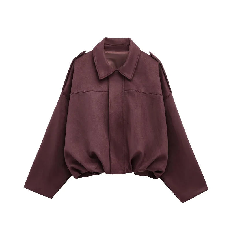 MUJER Faux Suede Bomber Jackets for Women Zip Oversized Jacket Woman Outerwears Padded Varsity Jackets Streetwear Women's Coats