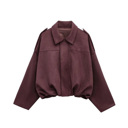 MUJER Faux Suede Bomber Jackets for Women Zip Oversized Jacket Woman Outerwears Padded Varsity Jackets Streetwear Women's Coats