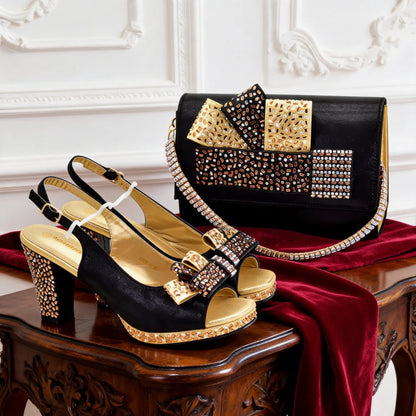 Italian Wedding Matching Shoes and Bags Decorated with Rhinestone African Shoes and Bags Matching Set Ladies Shoes Luxury