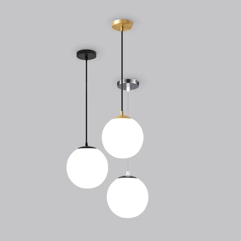 Gold/Black/silv Glass Ball Pendant Lights White Globe Hanging Lamps Bar Restaurant Deco Luminaire Bedroom Light E27 Pendant Lamp