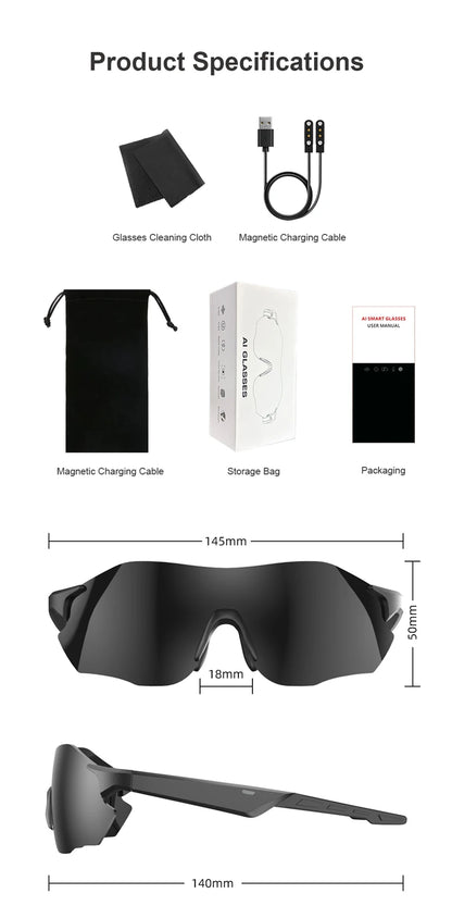 Smart Glasses Lightweight Auto-Tinting AI Glasses with Real-Time Simultaneous Translation Earbuds 2-in-1 Sunglasses