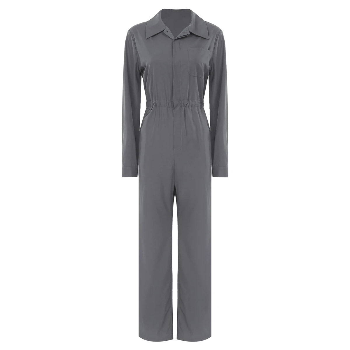 Womens Fashion Work Coverall Rompers Casual Solid Color Turn-Down Collar Long Sleeve Button Jumpsuit Travel Holiday Cargo Pants