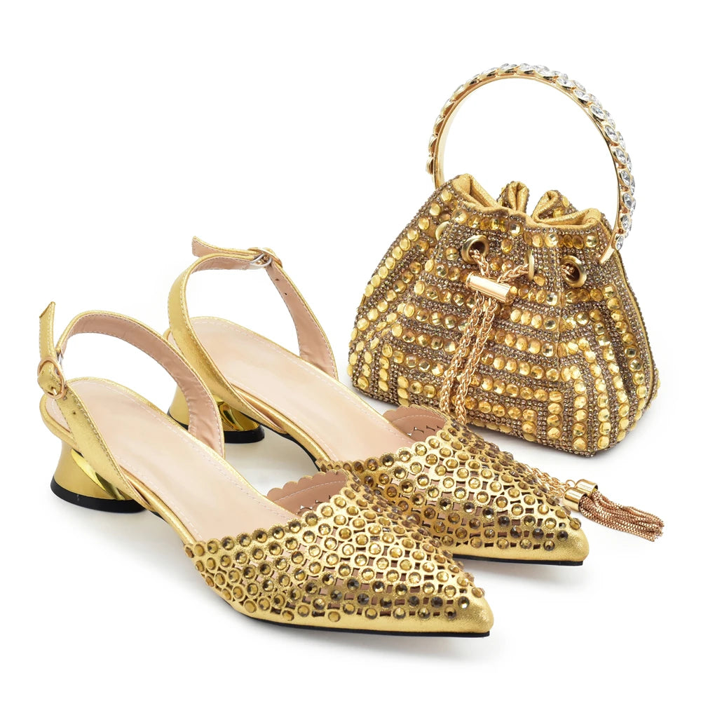 Fashion Royal Blue Shoe and Bag Set Decorated with Rhinestone Nigeria Italian Shoes and Matching Bags Elegant Heeled Women Pumps