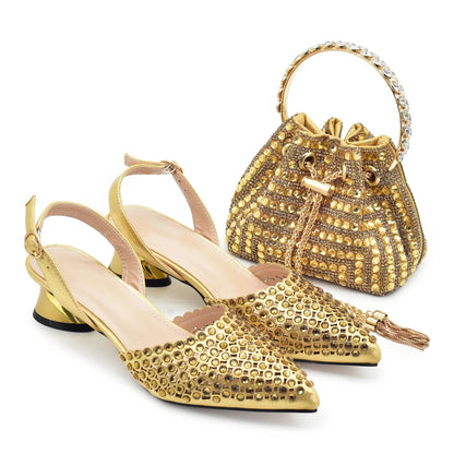 Fashion Royal Blue Shoe and Bag Set Decorated with Rhinestone Nigeria Italian Shoes and Matching Bags Elegant Heeled Women Pumps