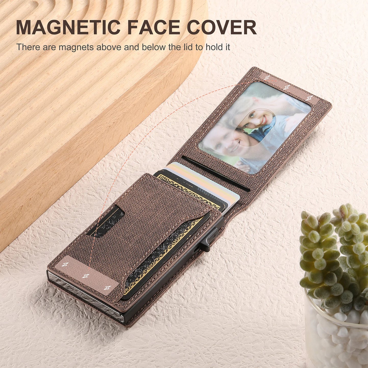 Push-out Card High quality PU leather Card Holder Wallet Holder Large Capacity Can Hold 1-12 Cards 1 Photo Black/Brown/Blue