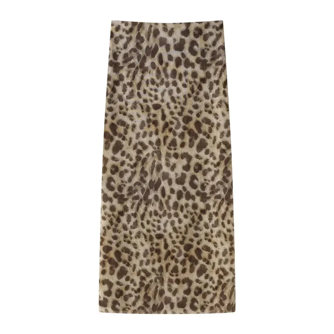 HH Women Leopard Print 2 Piece Outfit Midi Skirt Suit Sexy Summer Backless Strapless Crop Top Fashion Elegant Beach Party Sets