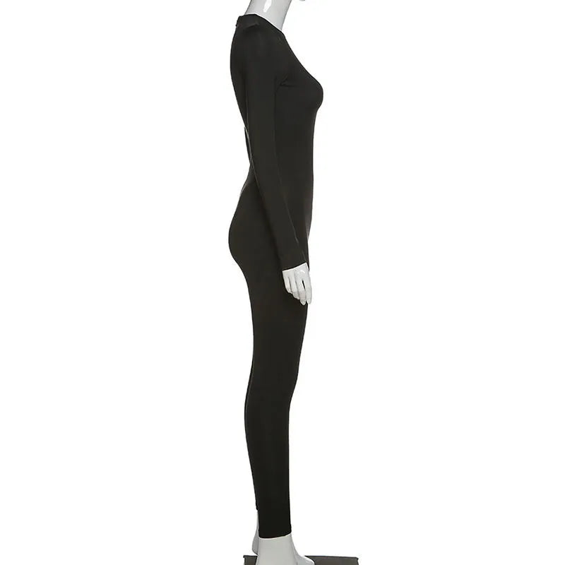 Autumn Winter Jumpsuits Sexy Women Skinny O-Neck Zippers Long Sleeves New Fashion Thermal Jumpsuits Fitness Yoga Sports Rompers