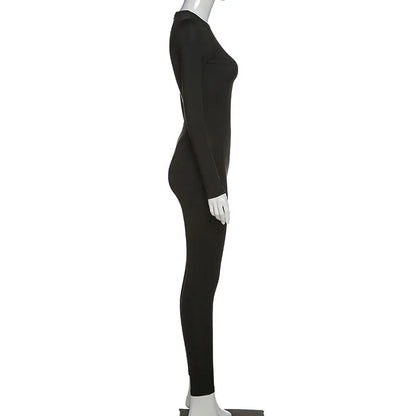 Autumn Winter Jumpsuits Sexy Women Skinny O-Neck Zippers Long Sleeves New Fashion Thermal Jumpsuits Fitness Yoga Sports Rompers