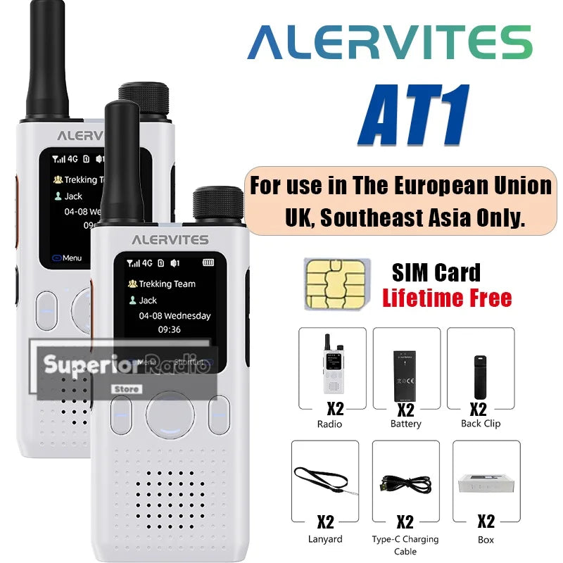 1/2/3PCS ALERVITES PoC AT1 Global Walkie Talkie Baofeng Radio 4G LTE Unlimited Distance US/EU Version OLA APP USB-C Ultra-light