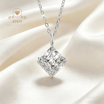 2ct D Color Moissanite Princess Cube Pendant Necklace S925 Silver Luxury Unisex Jewelry Affordable Light Luxury Jewelry Gift