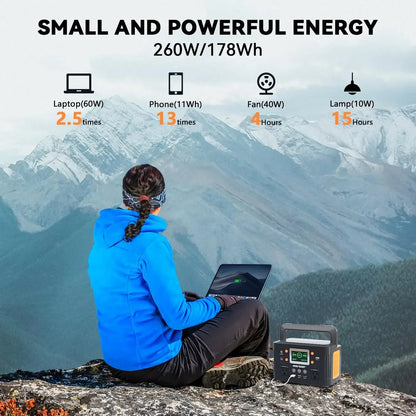 260W Portable Power Station, 500W Peak Solar Generator, 65W PD, 110V AC, 48000mAh Backup Battery for Camping Travel Emergency