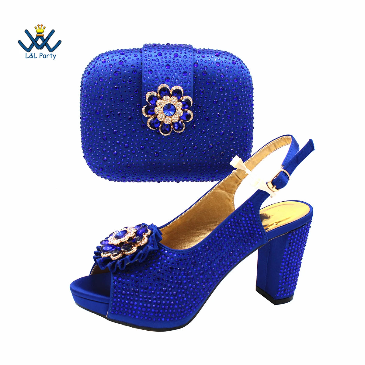New Design Peep Toe African Spring Autumn Lady Shoes and Bag Set in Gold Color Women Sandal in Wedding