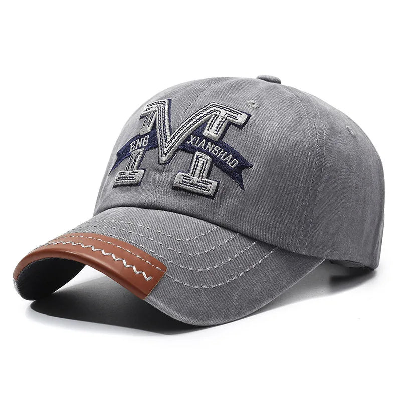 Outdoor sports hat retro men's washed faded old cowboy hat M letter cotton soft top embroidered sunshade baseball cap