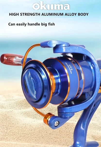 Okuma High Speed Fishing Reel with 10KG Max Drag 5.2:1 Metal Spool Spinning Wheel Gear Ratio High Speed Casting Fishing Reel