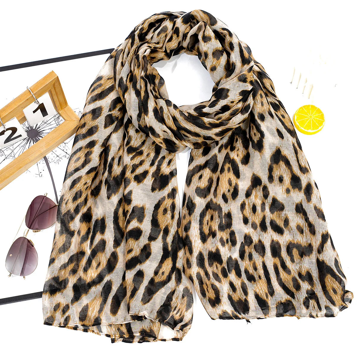 2025 New Vintage Voile Scarf Leopard Print Hijab for Women Lightweight Sunscreen Head Wrap Beach Cover-Up Windproof Travel Scarf