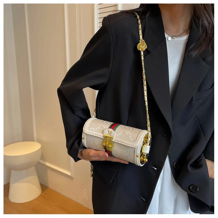Light luxury brand-name high-end designer bag female 2025 new spring and summer niche shoulder bag messenger bag cylinder bag