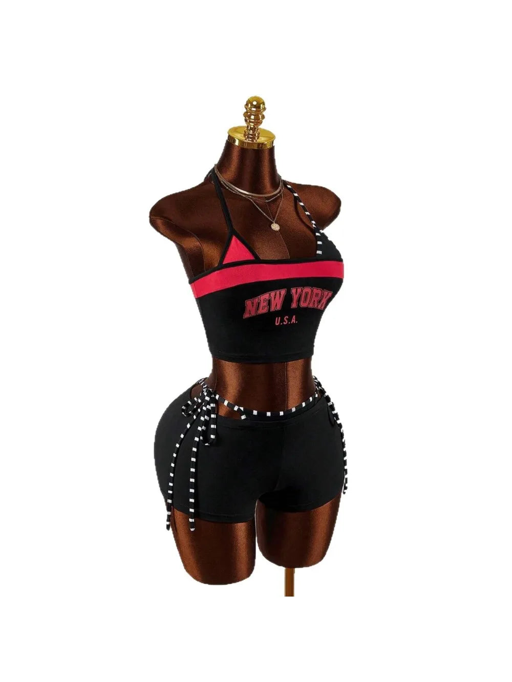 2026 new summer American retro sports Y2K hanging neck shorts two-piece set punk street trend fashion ins personality spicy girl