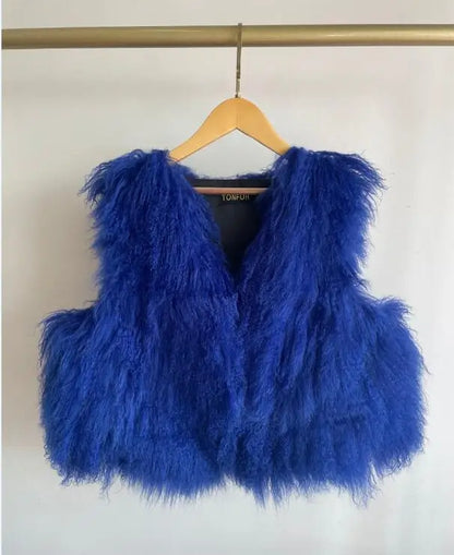 Luxury Long Mongolia Sheep Fur Vest Classical Fashion Trend Design Thick Warm Tan Sheep Fur Jacket Match wsr249