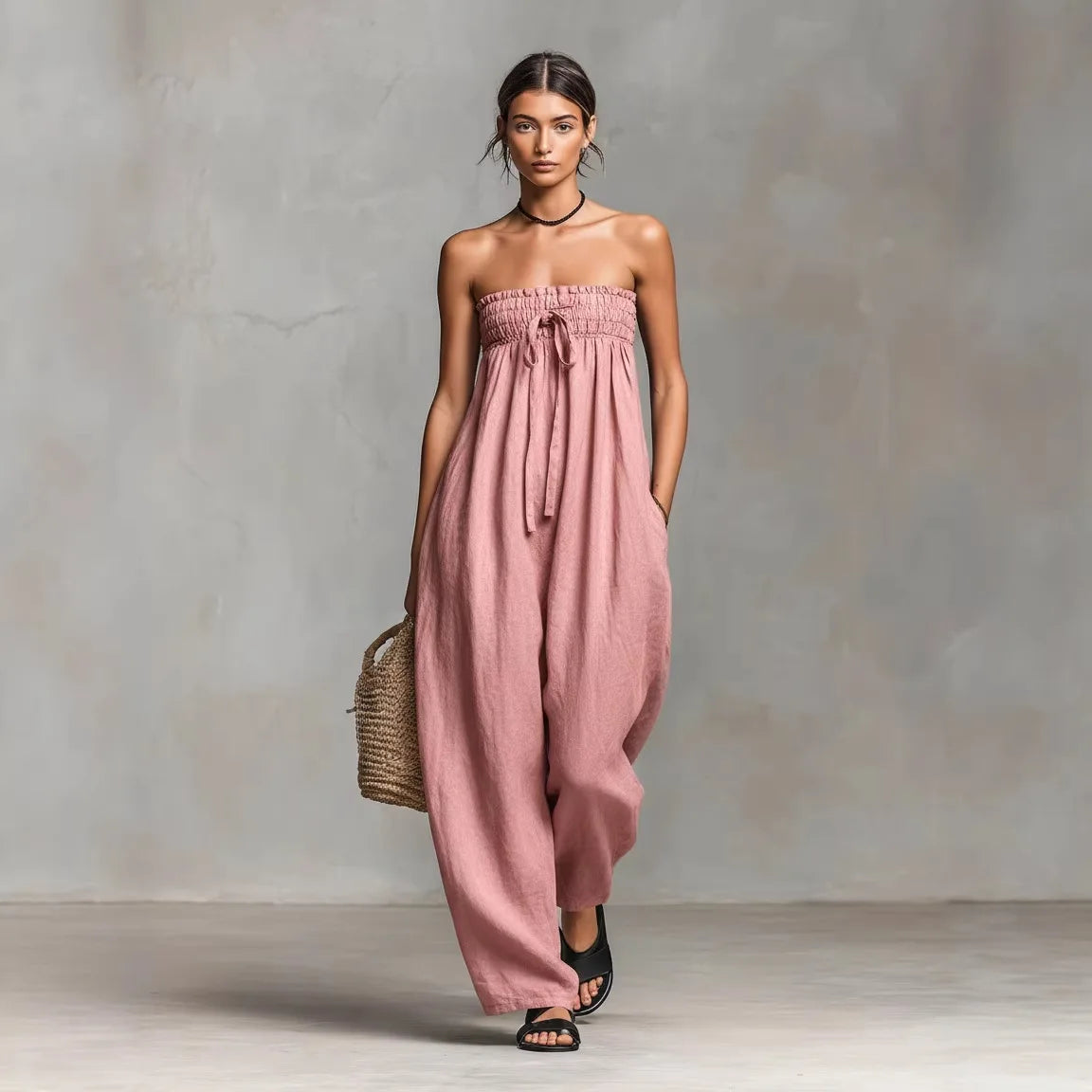 Solid Women Jumpsuits For Spring Summer Sleeveless Slash Neck Loose Fashion Streetwear Overalls Wide Leg Pants Trousers 2026