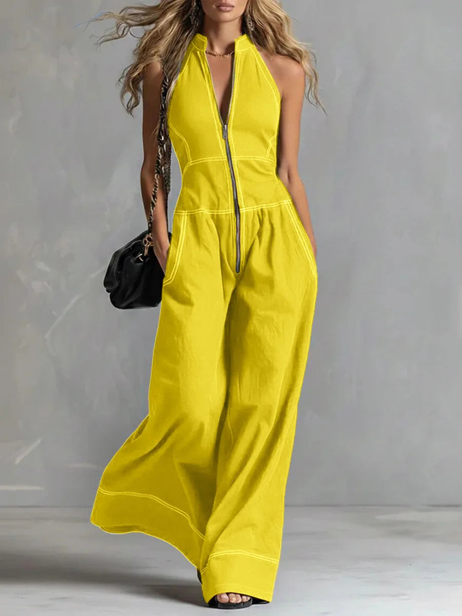 2026 New Women Stand Collar Sleeveless Jumpsuit Loose Casual Office Daily Wear Rompers