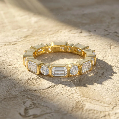 3mm Round Emerald Cut Moissanite Full Eternity Ring for Women S925 Silver Bezel Lab Diamond Promise Wedding Band Fine Jewelry