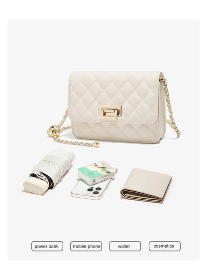 FOXER 2026 Women White Quilted Crossbody Bag Luxury Leather Chain Shoulder Bag Fashion Lady Flap Square Purse for Casual & Party
