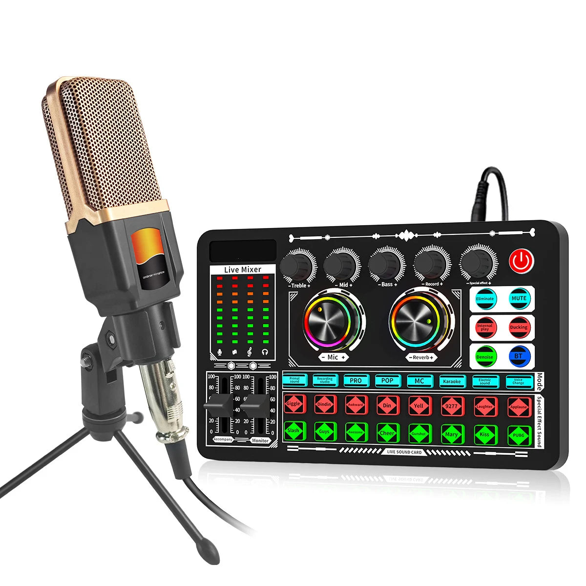 Professional Live Sound Card Podcast Equipment Bundle,with Microphone Set Device,Music/Recording Live Streaming For DJ Disco