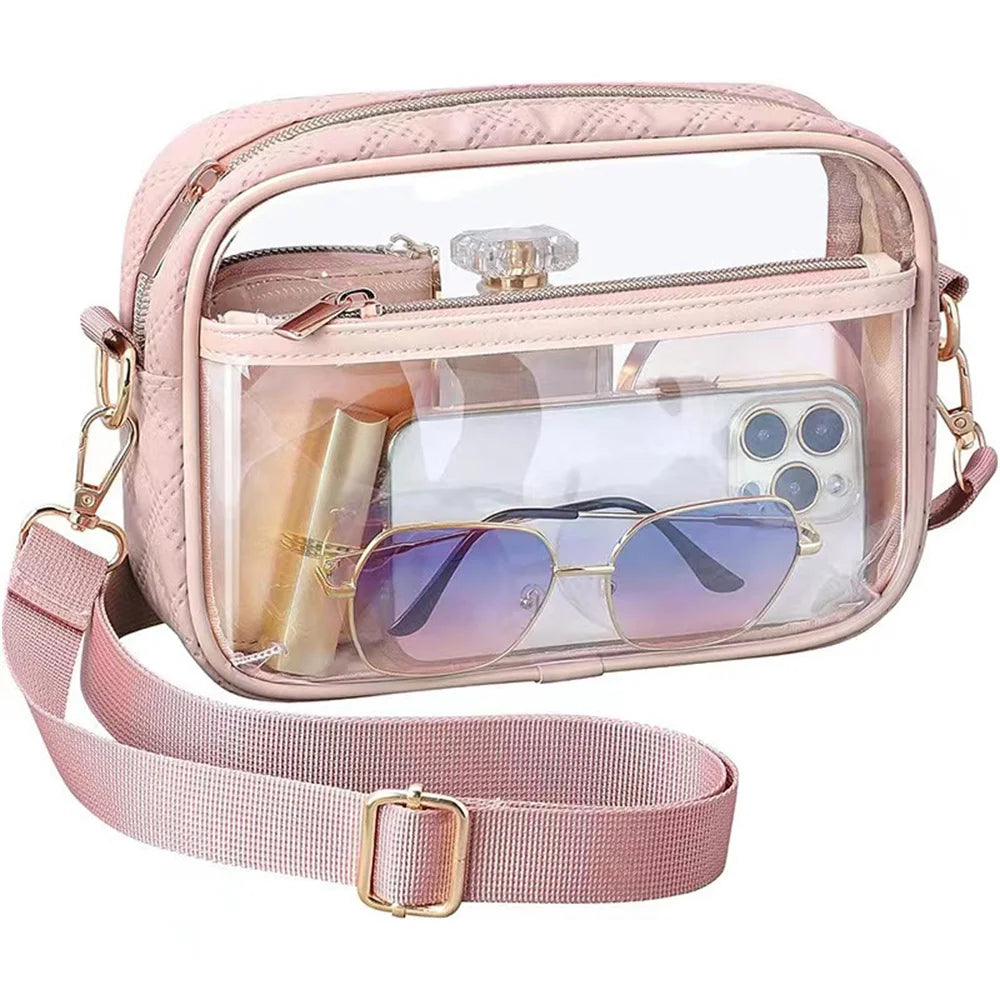 Ladies Jelly Square Shoulder Messenger Bag Transparent PVC Crossbody Bag Waterproof Cosmetic Bag Female Travel Phone Purse