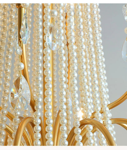 French Candle E14 Led Chandelier Villa Stairs Pearl Crystal Led Pendant Lights Hotel Art Decor Suspend Light Led Luminarias