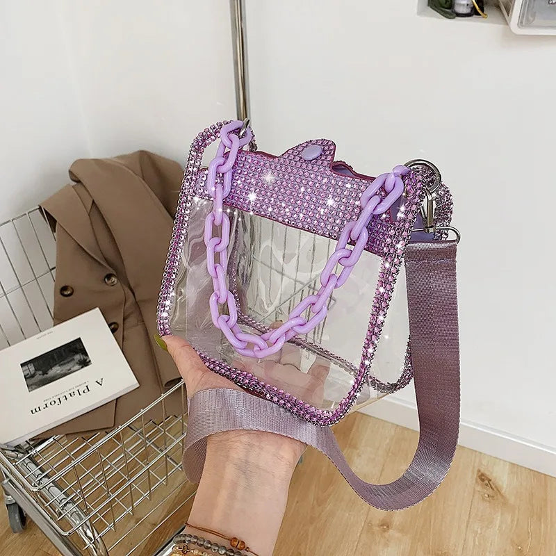Clear Crossbody Bag for Women PVC Transparent Single Shoulder Chain Portable Messenger Bags Small Square Satchel Bag Girls Gift