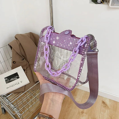 Clear Crossbody Bag for Women PVC Transparent Single Shoulder Chain Portable Messenger Bags Small Square Satchel Bag Girls Gift