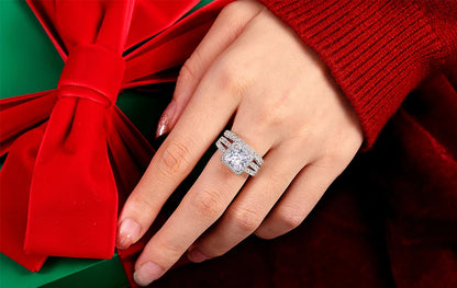 Newshe 2Pcs Solid 925 Sterling Silver Wedding Rings for Women Bridal Set 8*8mm 3CT Princess Cut 5A Cubic Zircon Fine Jewelry