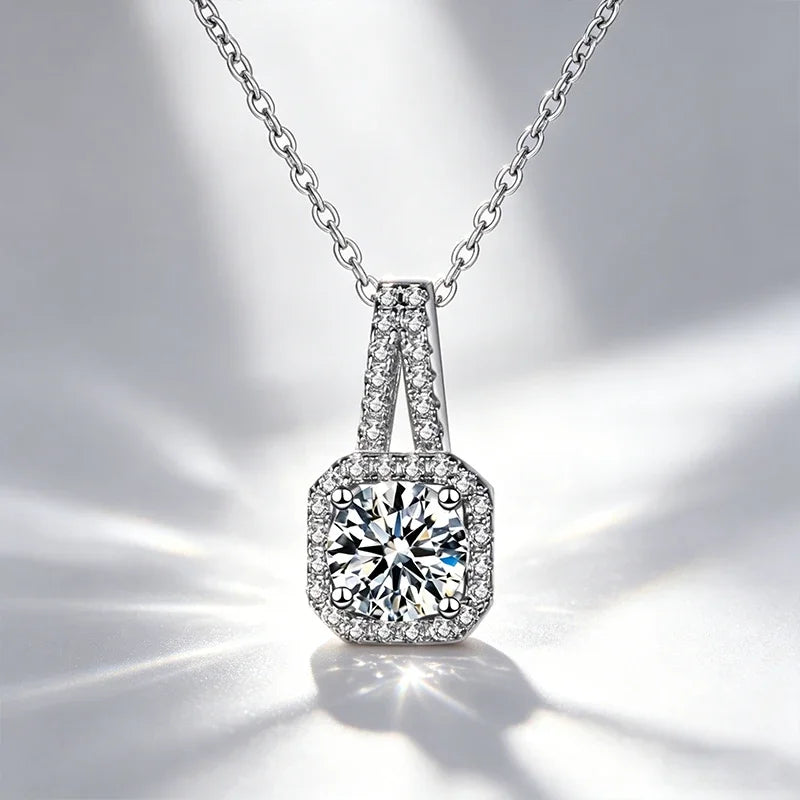 0.5ct-1.0ct VVS1 D Color Moissanite Necklace 925 Soild Sterling Sliver Chain with Certificate Fine Jewelry for Woman Jewelry