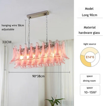 French Murano Petal Glass Chandelier Dining Table Living Room Antique Style Pink Petal Glass Pendant Chandelier Lights Bedroom